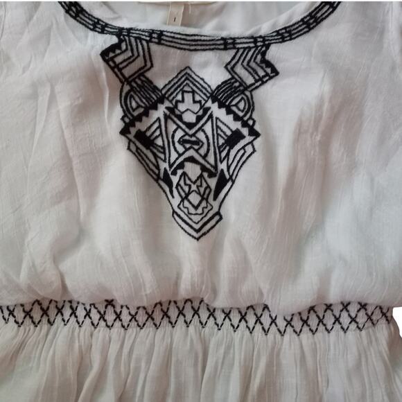 Mi Ami Ivory Boho Embroidered Fit Flare Dress L Aztec Tribal Vacay Beachy Clean - Picture 9 of 10
